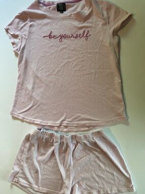Laura Ashley Light Pink Waffle-Knit "Be Yourself" Pajama Set